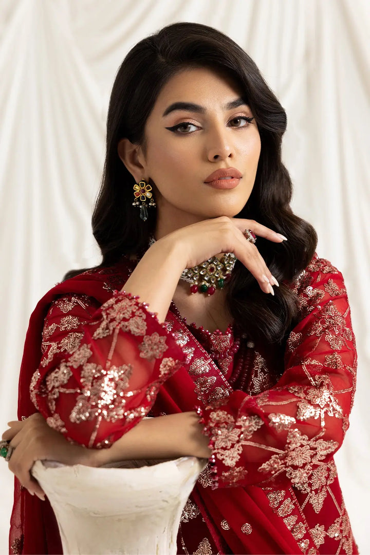 AF-DUA-3015-Alara Red Embroidered Chiffon