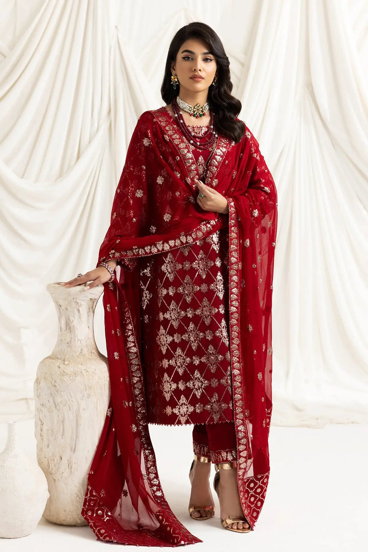 AF-DUA-3015-Alara Red Embroidered Chiffon