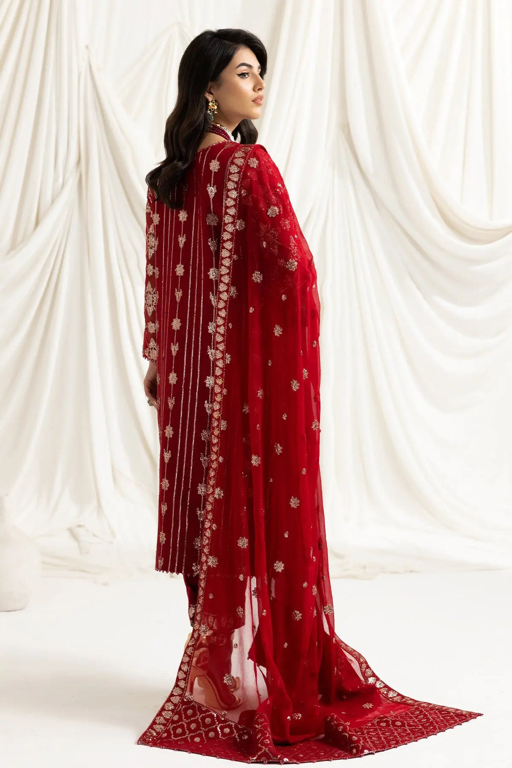 AF-DUA-3015-Alara Red Embroidered Chiffon
