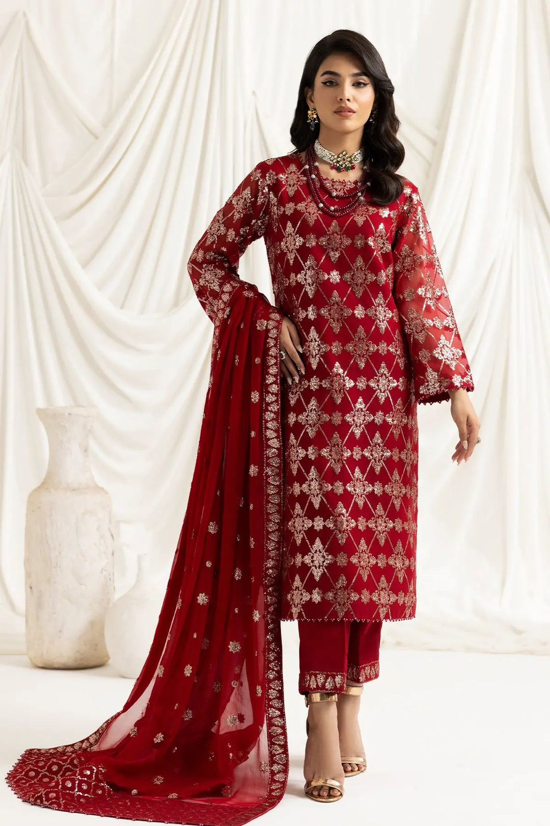 AF-DUA-3015-Alara Red Embroidered Chiffon
