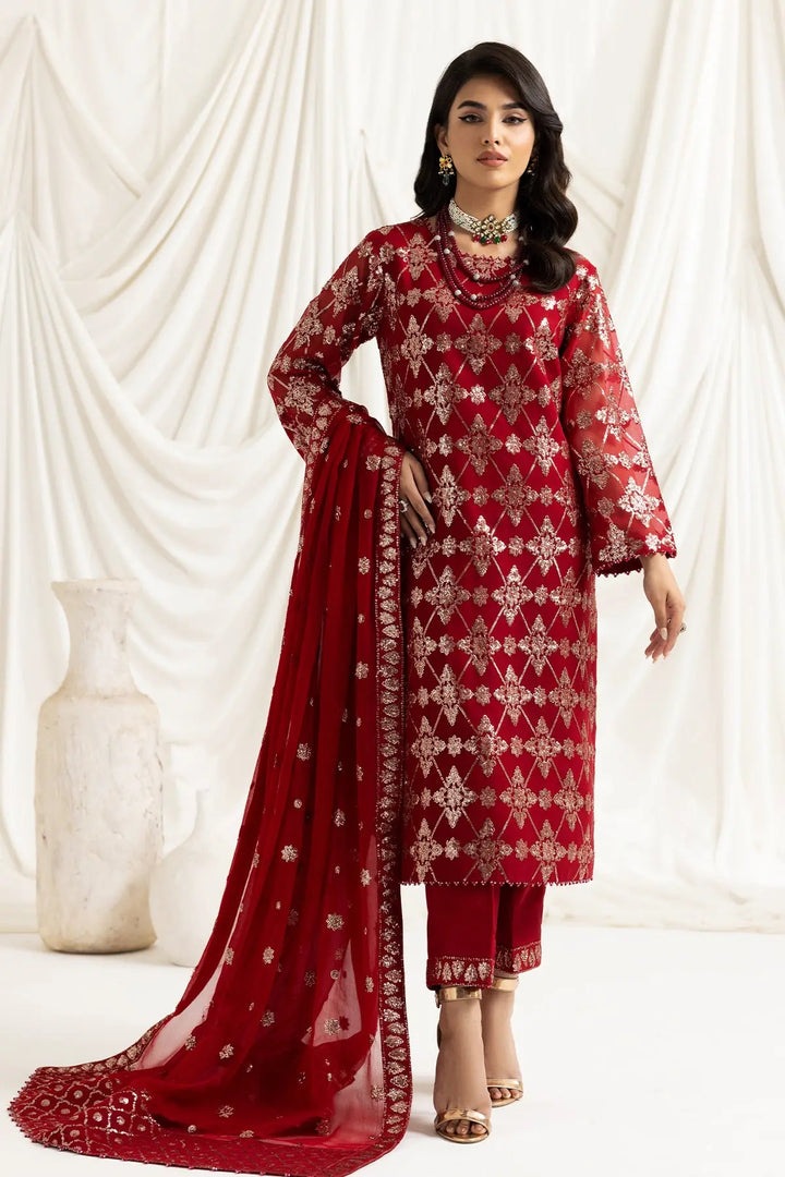 AF-DUA-3015-Alara Red Embroidered Chiffon