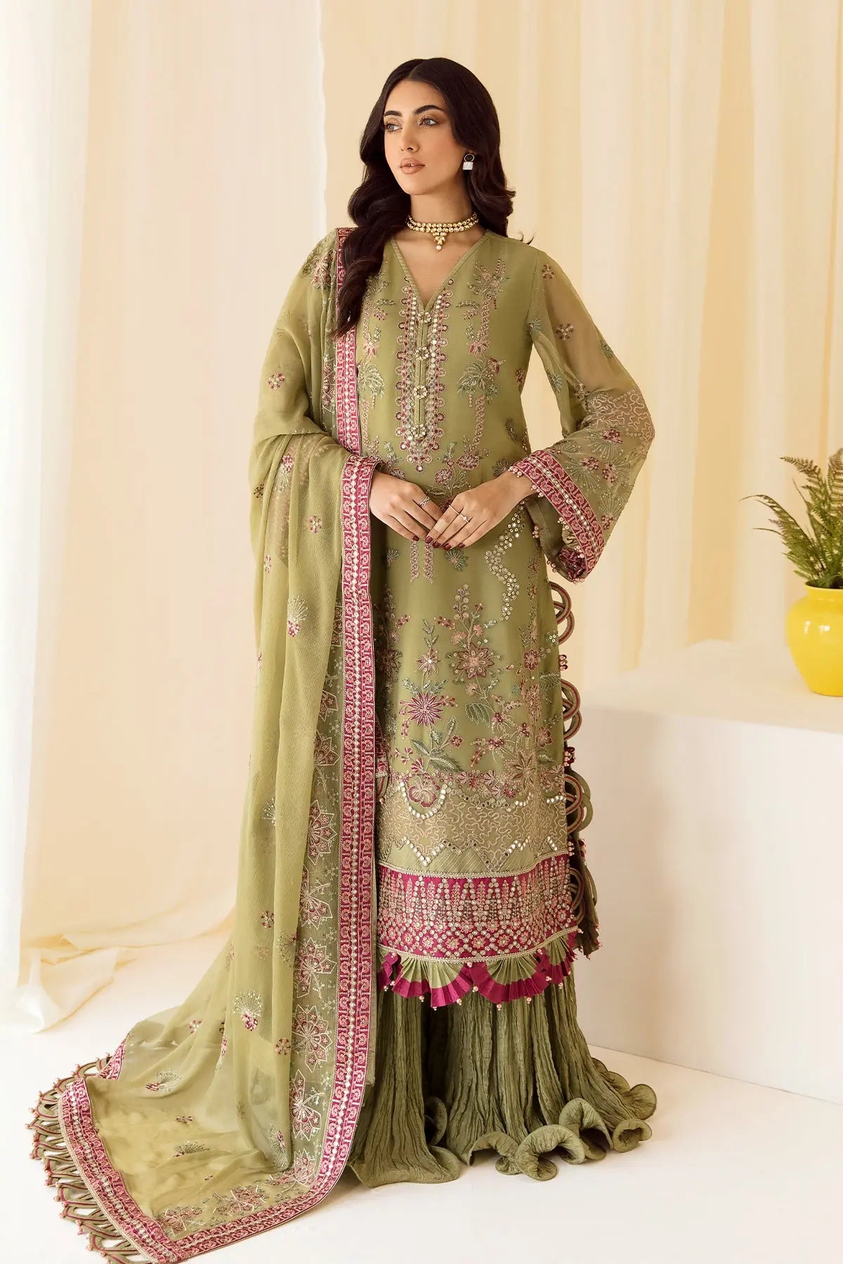 Aymal by Alizeh Embroidered Chiffon Unstitched 3 Piece Suit - 4068-ZYAH - ALZ26AML - Green - Festive Collection