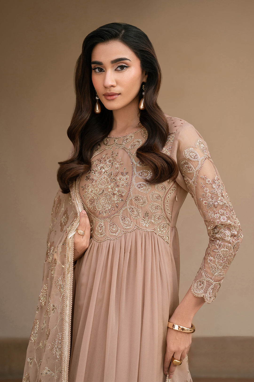 Beige Dress 3 piece - RTW1027