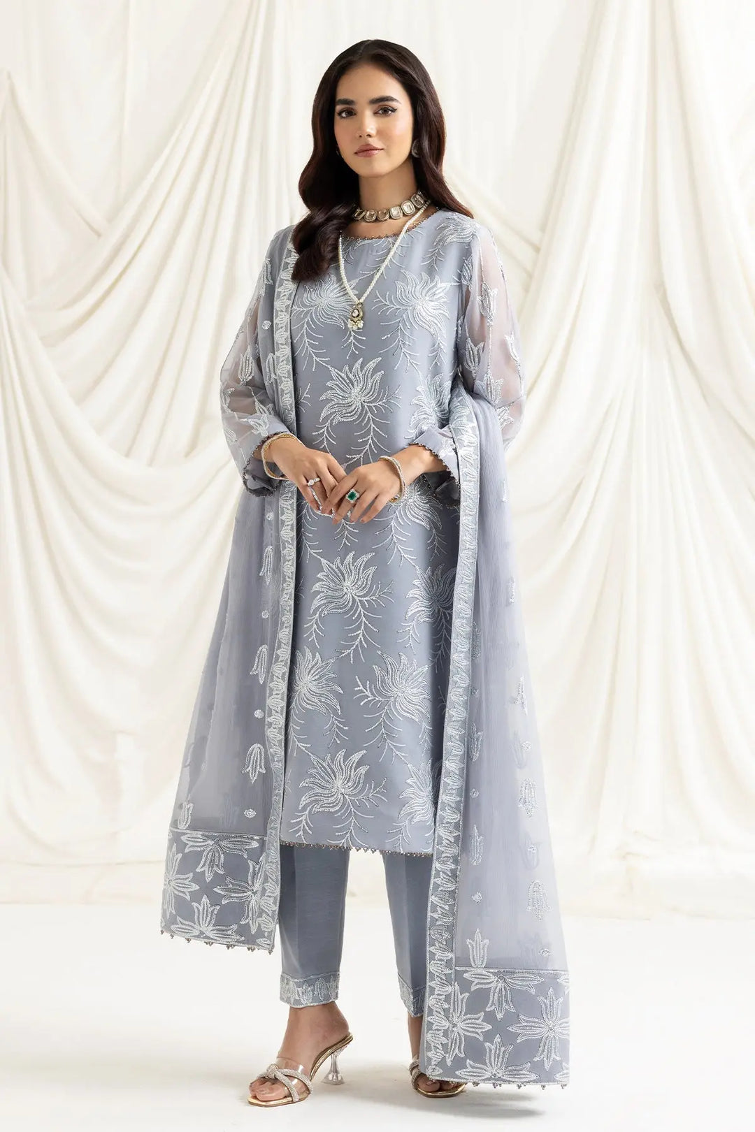 AF-DUA-3022-Elnaz Grey Embroidered Chiffon