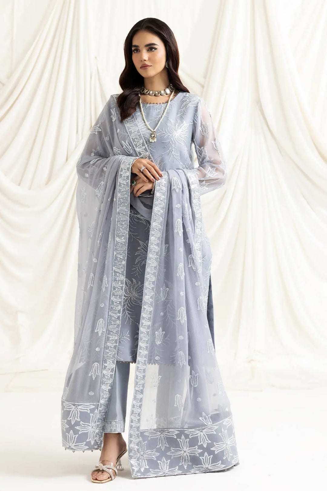 AF-DUA-3022-Elnaz Grey Embroidered Chiffon