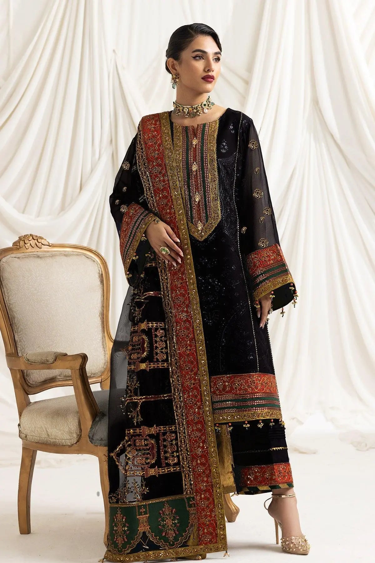 Mehlika Embroidered Leather Peach Collection - D 1340